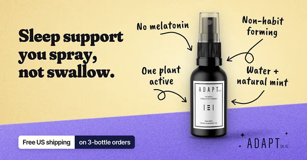 Adapt X.1 ad, Arrow callouts layout, 1.91:1: hand-drawn arrows pointing to the bottle on yellow and violet
