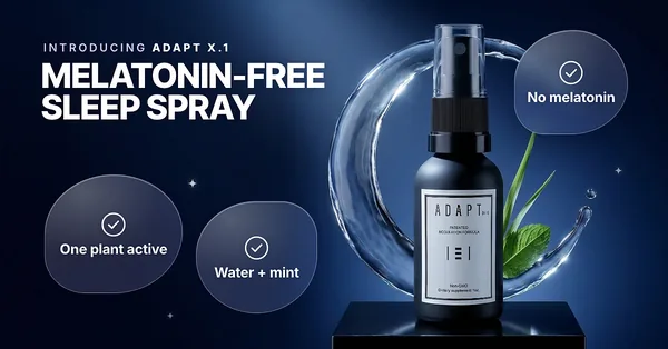Adapt X.1 ad, Bubble checks layout, 1.91:1: the bottle inside a ring of water with check bubbles on navy