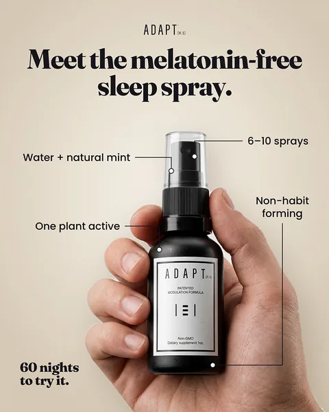 Adapt X.1 ad, Hand callouts layout, 4:5: a hand holding the bottle with thin callout lines
