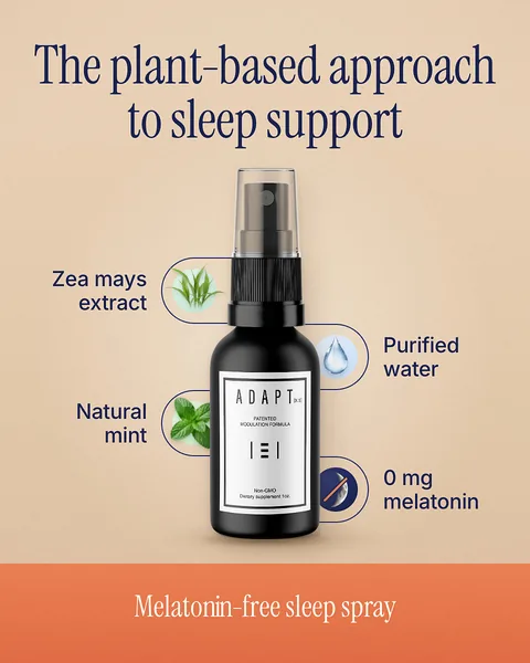 Adapt X.1 ad, Ingredient orbit layout, 4:5: ingredients circling the bottle on cream