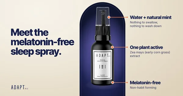 Adapt X.1 ad, Meet callouts layout, 1.91:1: the bottle in a navy arch with three callouts