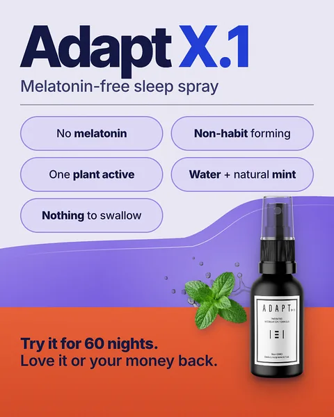 Adapt X.1 ad, Pill chips layout, 4:5: benefit pill chips and a 60-night offer band beside the bottle