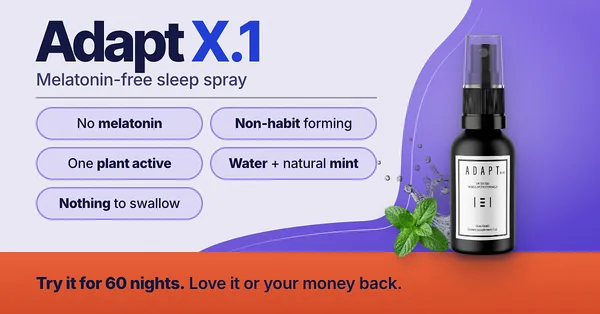 Adapt X.1 ad, Pill chips layout, 1.91:1: benefit pill chips and a 60-night offer band beside the bottle