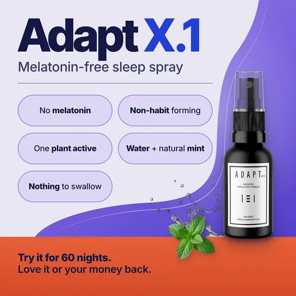 Adapt X.1 ad, Pill chips layout, 1:1: benefit pill chips and a 60-night offer band beside the bottle