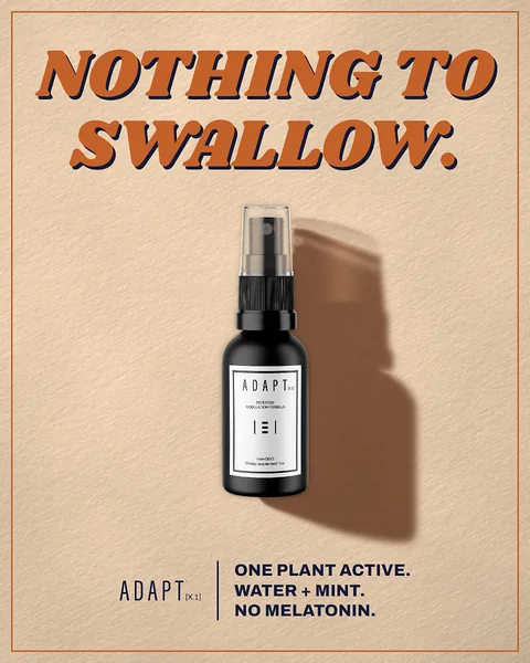Adapt X.1 ad, Retro claim layout, 4:5: a retro headline "Nothing to swallow." on tan