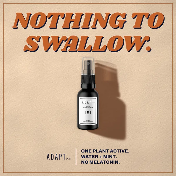 Adapt X.1 ad, Retro claim layout, 1:1: a retro headline "Nothing to swallow." on tan