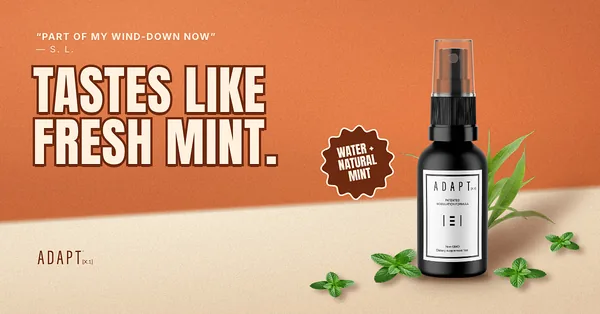 Adapt X.1 ad, Retro headline layout, 1.91:1: a retro headline "Tastes like fresh mint." on orange