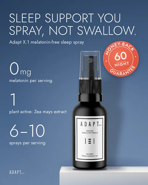Adapt X.1 ad, Stat seal layout, 4:5: product numbers beside the bottle with a 60-night seal