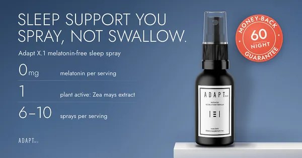 Adapt X.1 ad, Stat seal layout, 1.91:1: product numbers beside the bottle with a 60-night seal