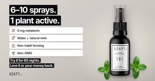 Adapt X.1 ad, Stat stack layout, 1.91:1: a headline "6-10 sprays. 1 plant active." over a stacked checklist