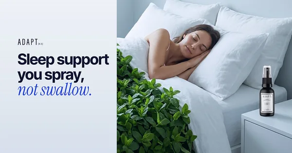 Adapt X.1 ad, Surreal bed layout, 1.91:1: a woman asleep in a bed set into a hedge, with the bottle on the nightstand