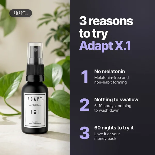 Adapt X.1 ad, Three reasons layout, 1:1: three numbered reasons to try Adapt X.1 beside the bottle