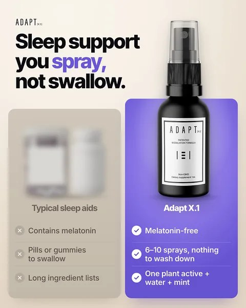 Adapt X.1 ad, Us vs them layout, 4:5: Adapt X.1 against typical sleep aids, side by side
