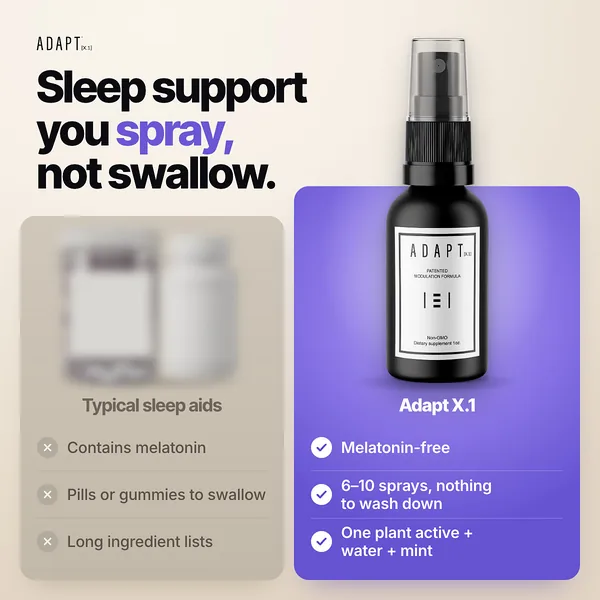 Adapt X.1 ad, Us vs them layout, 1:1: Adapt X.1 against typical sleep aids, side by side