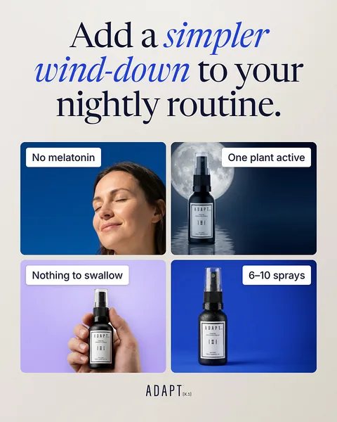 Adapt X.1 ad, Vision board layout, 4:5: a photo grid, headline "Add a simpler wind-down to your nightly routine."