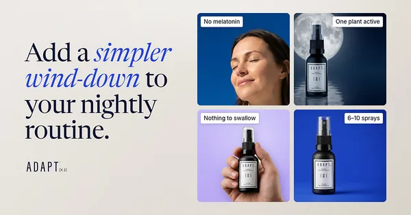 Adapt X.1 ad, Vision board layout, 1.91:1: a photo grid, headline "Add a simpler wind-down to your nightly routine."