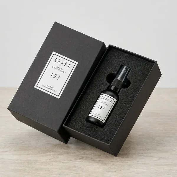 Adapt X.1 bottle in its open black gift box