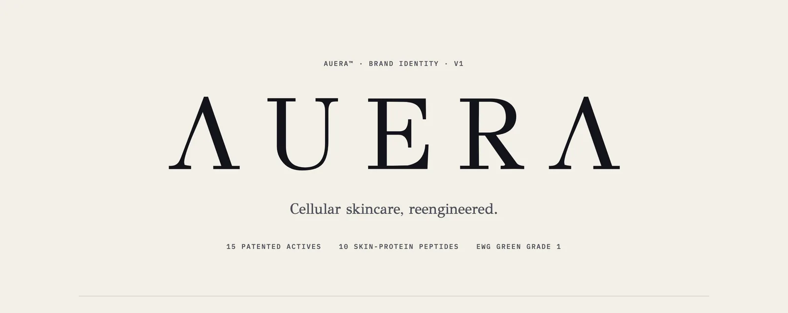 AUERA wordmark on Cream with the line Cellular skincare, reengineered