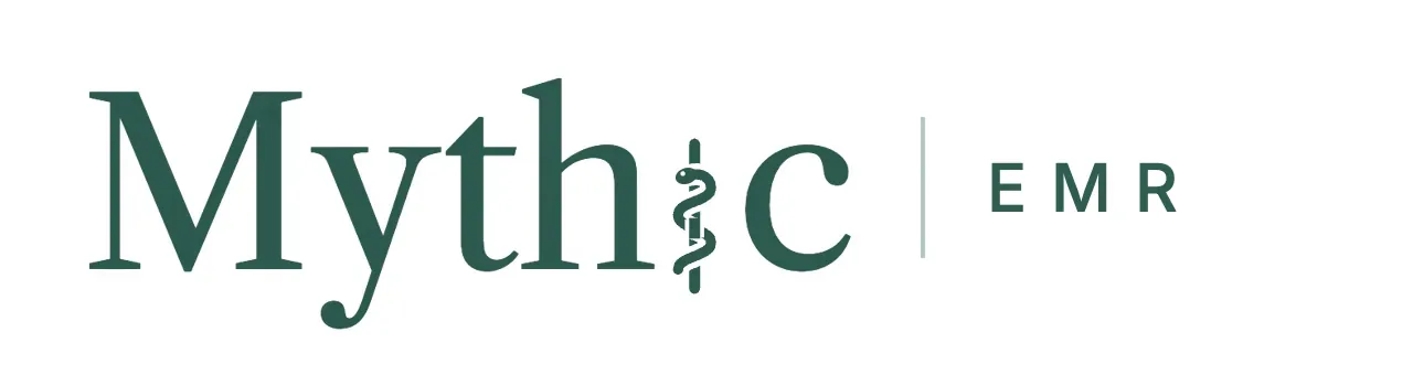 MythicEMR wordmark with the rod in place of the i