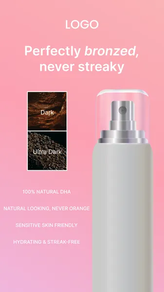 Ad template, 9:16: Perfectly bronzed, never streaky