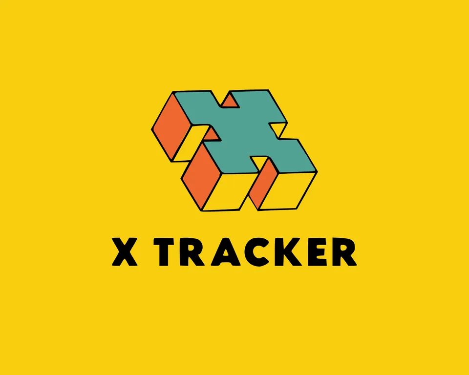 X Tracker logo: a 3D X in teal and orange above the wordmark, on yellow